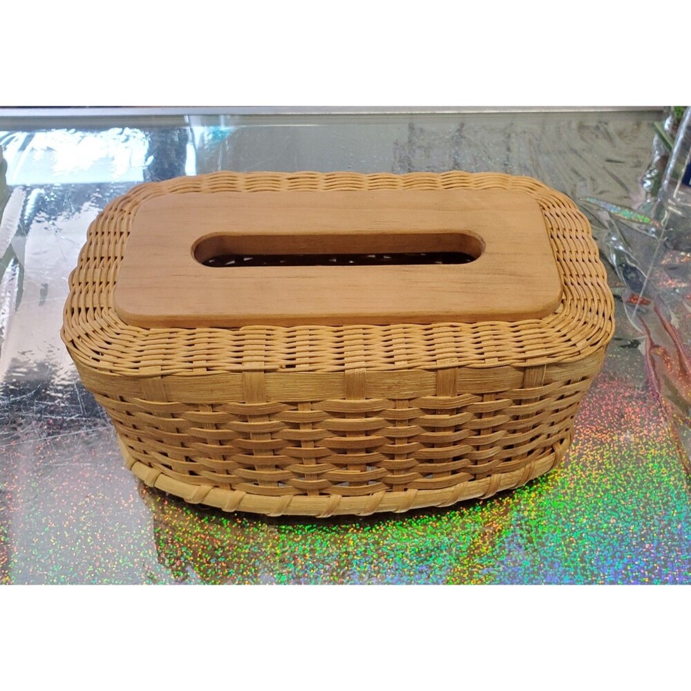 Wicker Rattan Tissue Box Holder Cover Rectangle Long Unbranded 2008 Wooden Woven